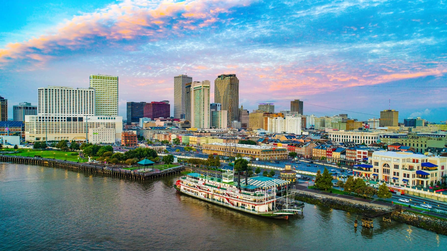 Baton Rouge Louisiana skyline at sunset